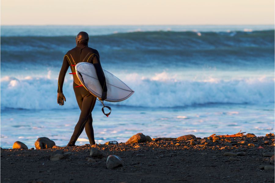 cold water surfer wearing an eco friendly winter wetsuit