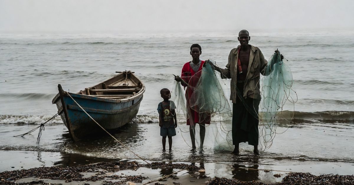 West African family who rely on fishing coastal waters
